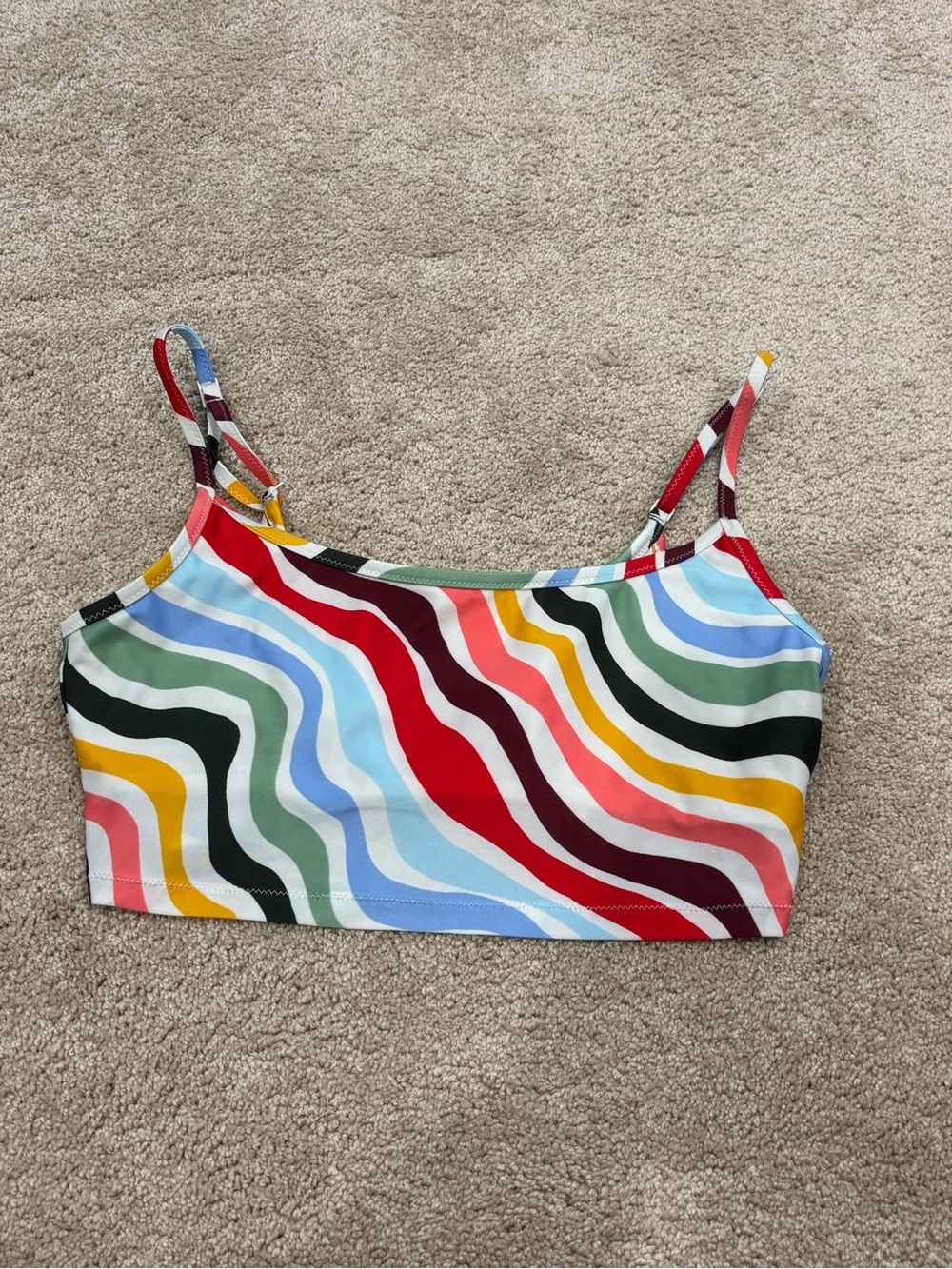 Multi-Color Wave Print Long-line Bikini Top